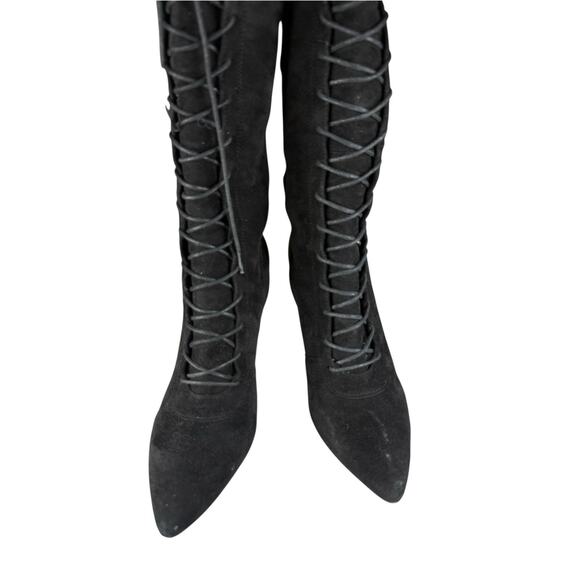 Stuart Weitzman Highstring Suede Lace Up Over Knee Boots Black 6M - Picture 7 of 12